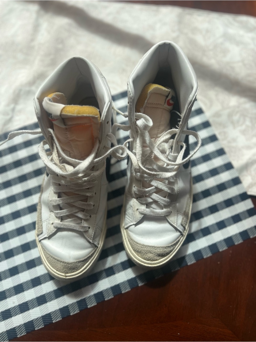 Women’s Nike Blazers White High-Top Sneakers with Black Nike Swoosh